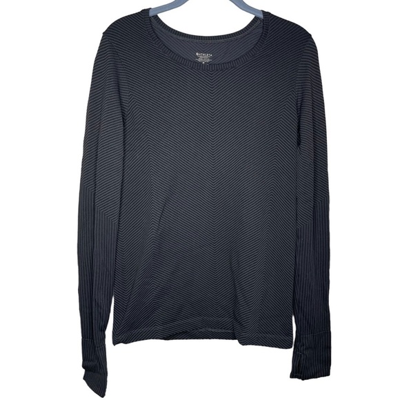 Athleta shirt long sleeve striped tee thumb holes gray athletic wear medium - Picture 1 of 4